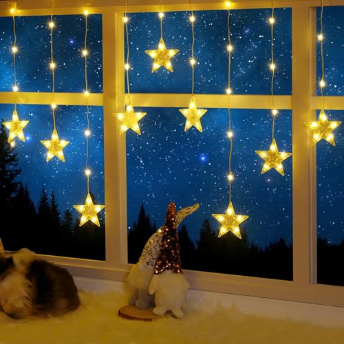 ELKTRY Weihnachtsdeko mit 9 Sterne, 76 LEDs Fensterdeko Stern...