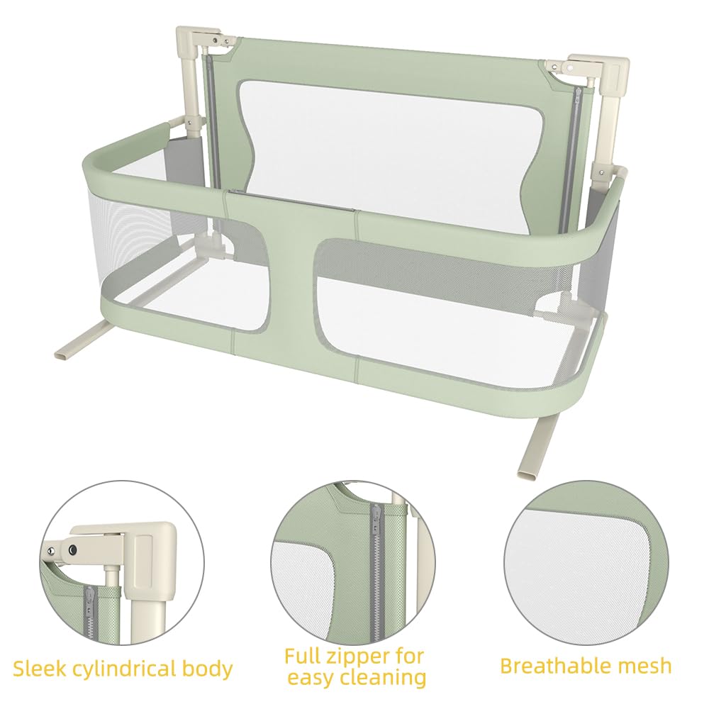 LANTUS Sponda Letto Bambini 2 in 1 Sbarra Letto Barriera Lettino o Cododo Lettino per Viaggi o Vacanze, Facile da Trasportare,120 * 50 * 105 cm (Verde menta)