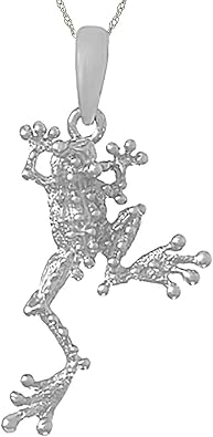 925 Sterling Silver Animal Charm Necklace Pendant with Chain, 2-D Frog with Textured and Extended Left Leg