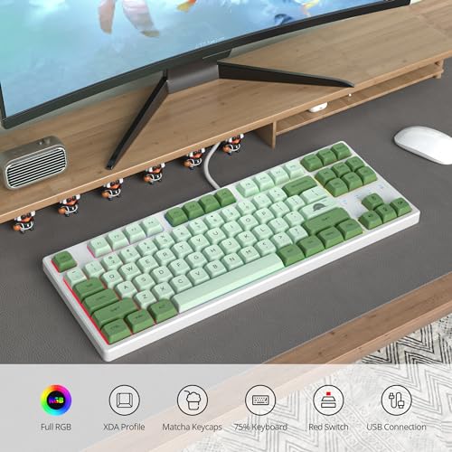 Image of 75 Percent Mechanical Gaming Keyboard 87 Keys Matcha Keyboard 75% Wired Keyboard Compact TKL Layout with RGB Backlit Red Switch for PC Laptop(87 Matcha)