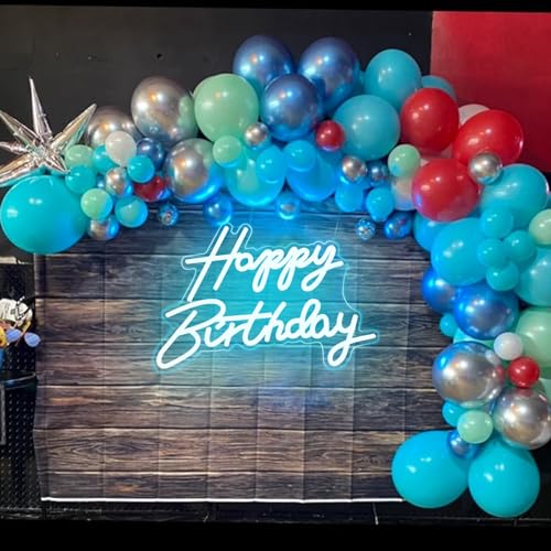 Image of LED Neon Happy Birthday Sign Night Light Birthday Party Decorations Ice Blue USB Operated Decorative for Backdrop Party Bedroom Wall Decor 5v