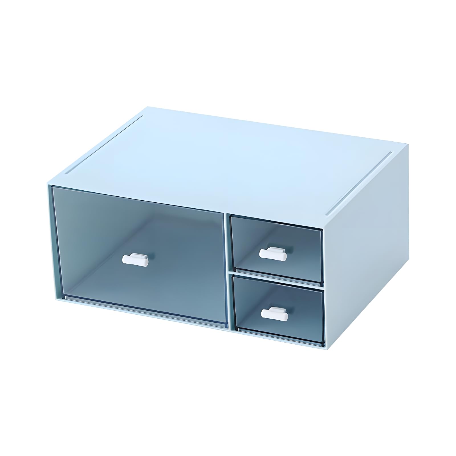 Osteed 1 Deep Layer & 3 Drawers, Blue Desktop Stackable Storage 3 Drawers, Blue Plastic Stationery Drawer Organiser, Makeup Desk Organiser Storage Box, Small Drawers Storage Unit, 1 Deep Layer