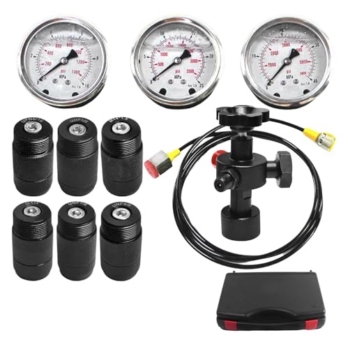 Image of Hydraulic Nitrogen Accumulator Charging Kit, Hydraulic Nitrogen Pressure Gauge Test Kit, WKQ Nitrogen Fill Kit, Gas Charge Tools with 7 Couplings, 3 Gauges & 1 Gas Hose