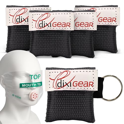 Image of Ever Ready First Aid CPR Mask for Pocket or Key Chain, CPR Emergency Face Shield with One-Way Valve Breathing Barrier for First Aid or AED Training, 5 Count - Black