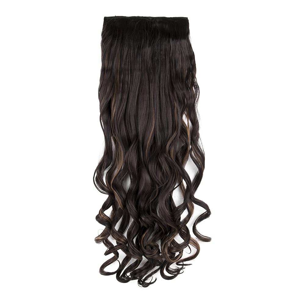 Stasia Street 30-Inch Beach Wavy Clip-In Korean Synthetic Breatheable Hair Extensions for Women Natural Look Instant Volume & Length – Golden Highlights