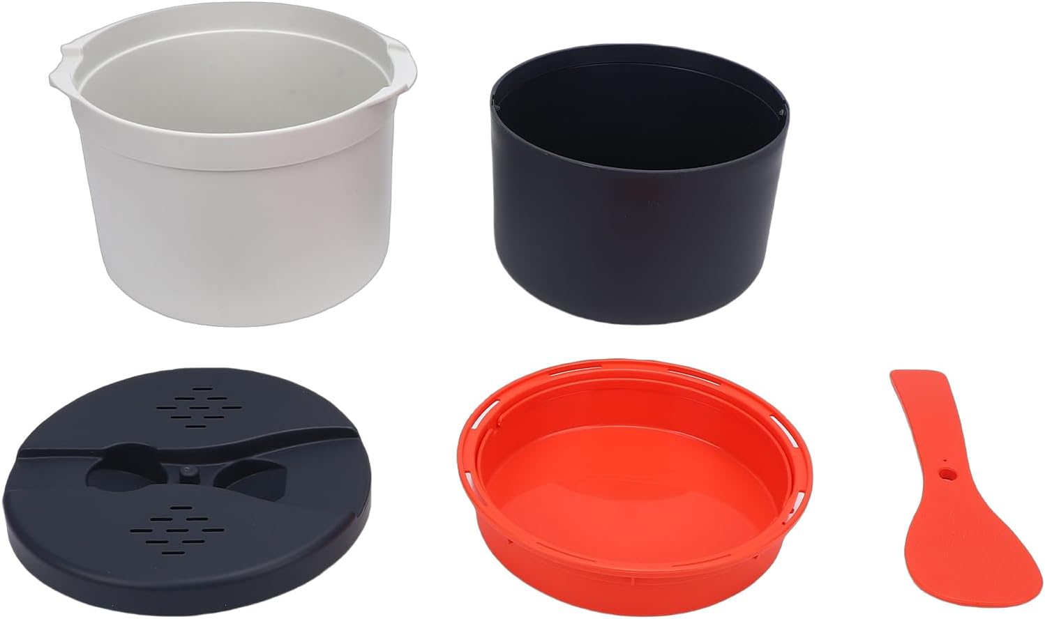 Tnfeeon Microwave Pasta Rice Cooker with Strainer, Multipots & Pasta Pots 2 L with Steaming Tray Portable Vegetable Cookware Set Kitchens Cooking Soup Stews Oatmeal Food
