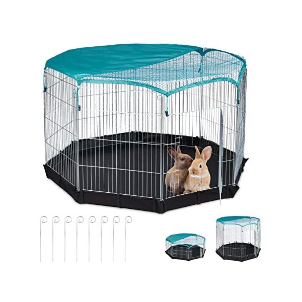 Relaxdays Outdoor Run Floor Cover 8 Grids Rabbit Guinea Pig Enclosure H 92 x W 160 x H 160 cm Silver L