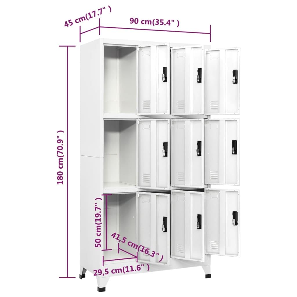 vidaXL Armoire à Casiers Classeur Meuble de Rangement d'Equipements de Sport Produits de Nettoyage Intérieur Bureau Blanc 90x45x180 cm Acier