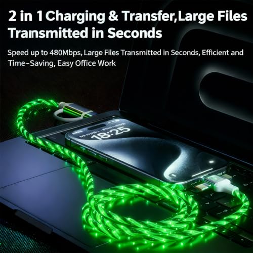 Image of AYI Green Starry Sky USB Charging Cable Cross Edition, 6-in-1 Multi Charger Cord 39in, Glowing LED Data Sync Wire, Tangle-Free PVC, Smart Trickle Charge Chip, Compatible with Virtually All Devices.