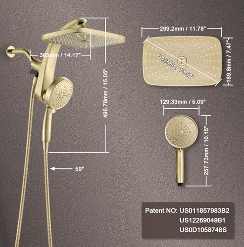 Image of Rain Shower Head with Handheld Showerhead, Glod 1.75GPM 460311