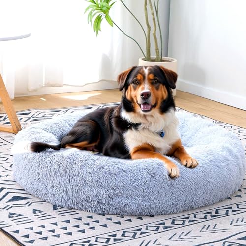Image of RvPaws Donut Dog Bed, Dog Bed Round, Cat Bed, Cushion Washable Round Bed for Small Dogs, Cat, Indoor (Light Grey, 20 Inch, Small)