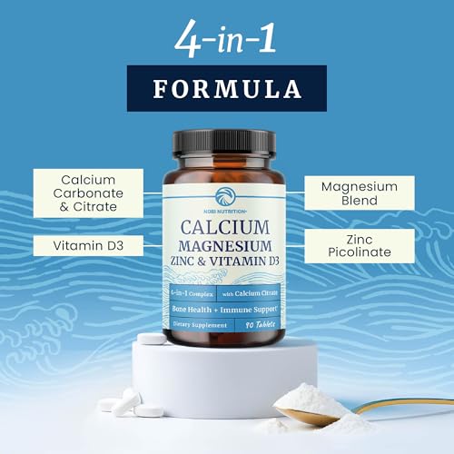 Image of Calcium Magnesium Zinc D3 Supplement | Strong Bones, Healthy Teeth & Immune Support | Calcium Citrate Magnesium and Zinc with Vitamin D3 | 4-in-1 Cal Mag Supplement | 90 Tablets (1 Month Supply)