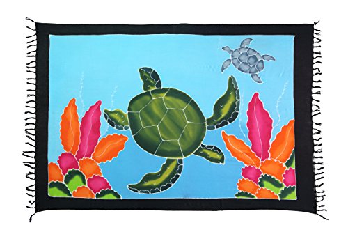 Ciffre Sarong Pareo Wickelrock Strandtuch Tuch Schal Wickelkleid Strandkleid Schildkröte Bunt + Schnalle