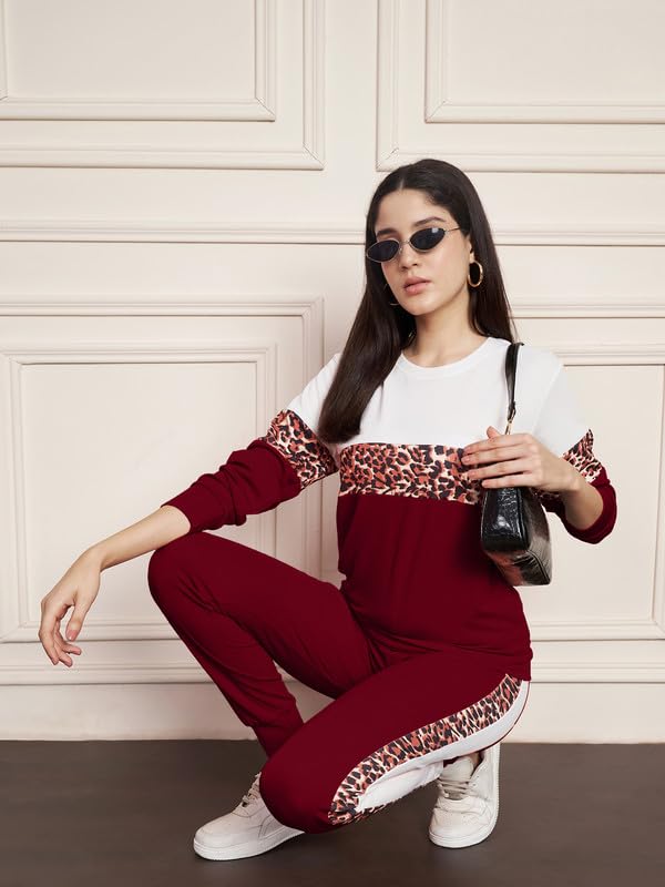 Image of DTR FASHION Polyester Blend Animal Print Taped Tracksuit | Night Wear Suit For Women