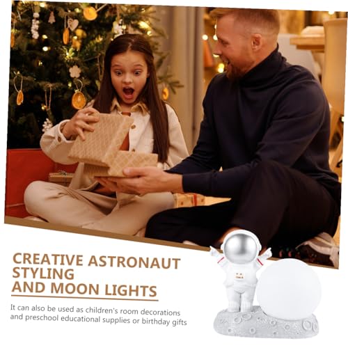 Lámpara de mesa noche astronauta resina plateada LED miniatura 3