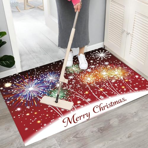 Felpudo de Navidad 80x120 cm rojo oscuro con copos de nieve 6