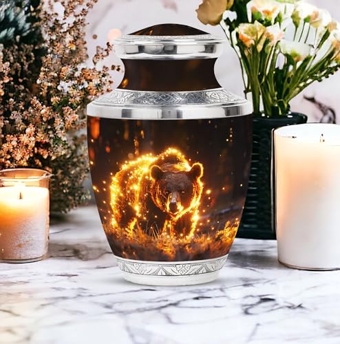 Image of Bear Urn - Adult Cremation Urn for Men & Women - 10 inch, Multicolor, Bear Meadow Pattern, Indoor Use, Large Size