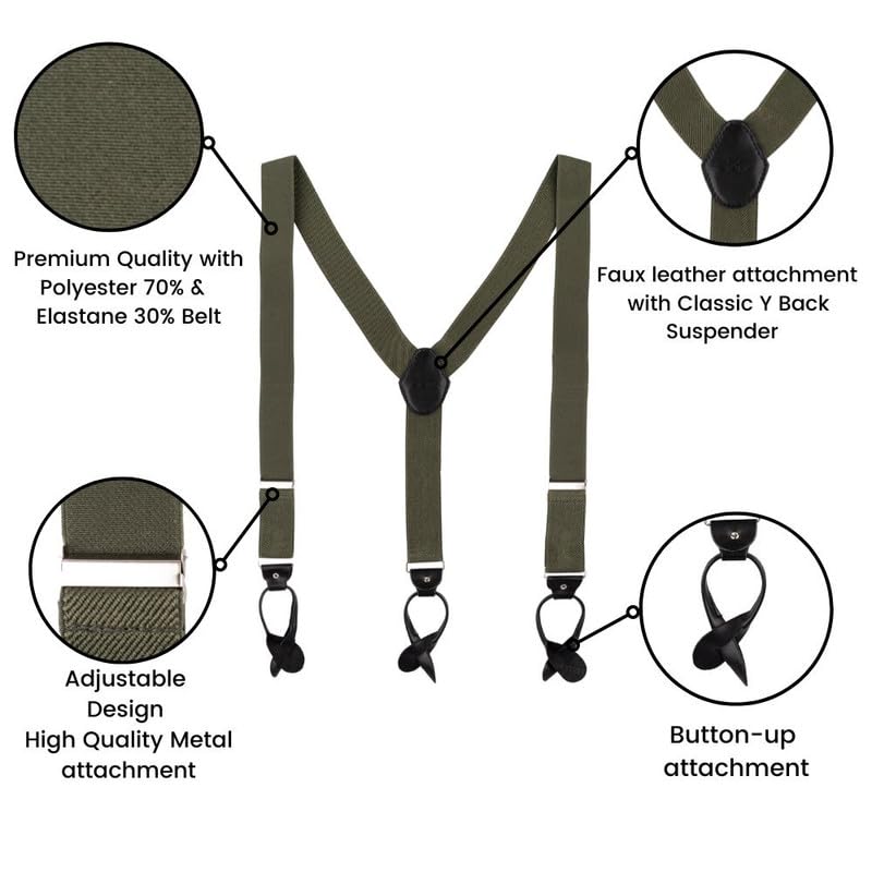 Image of The Tie Hub Button Suspenders for Men | Gentry Button-On Y-Back Elastic Braces | Adjustable 1.25 Inch | Formal Wedding