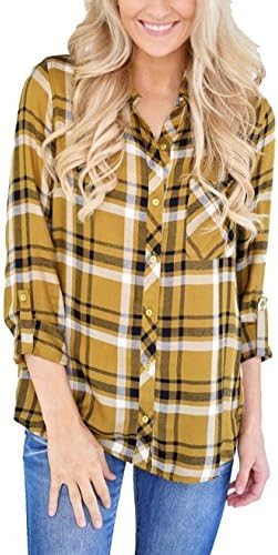 Grace Elbe Women's Plaid Button Down Long Sleeve Shirt