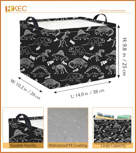 Image of Rectangle Storage Basket with Handles,Collapsible Storage Bin,Books Box,Gift Basket(Black Line Dinosaur)