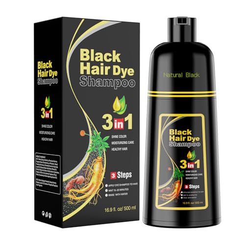 Champú Colorante para Pelo Teñido o Natural, Champú 3 en 1 para Cubrir las Canas, Champu Tinte Canas, Nutre y Oscurece para Hombres Mujeres, 500ml (Black)