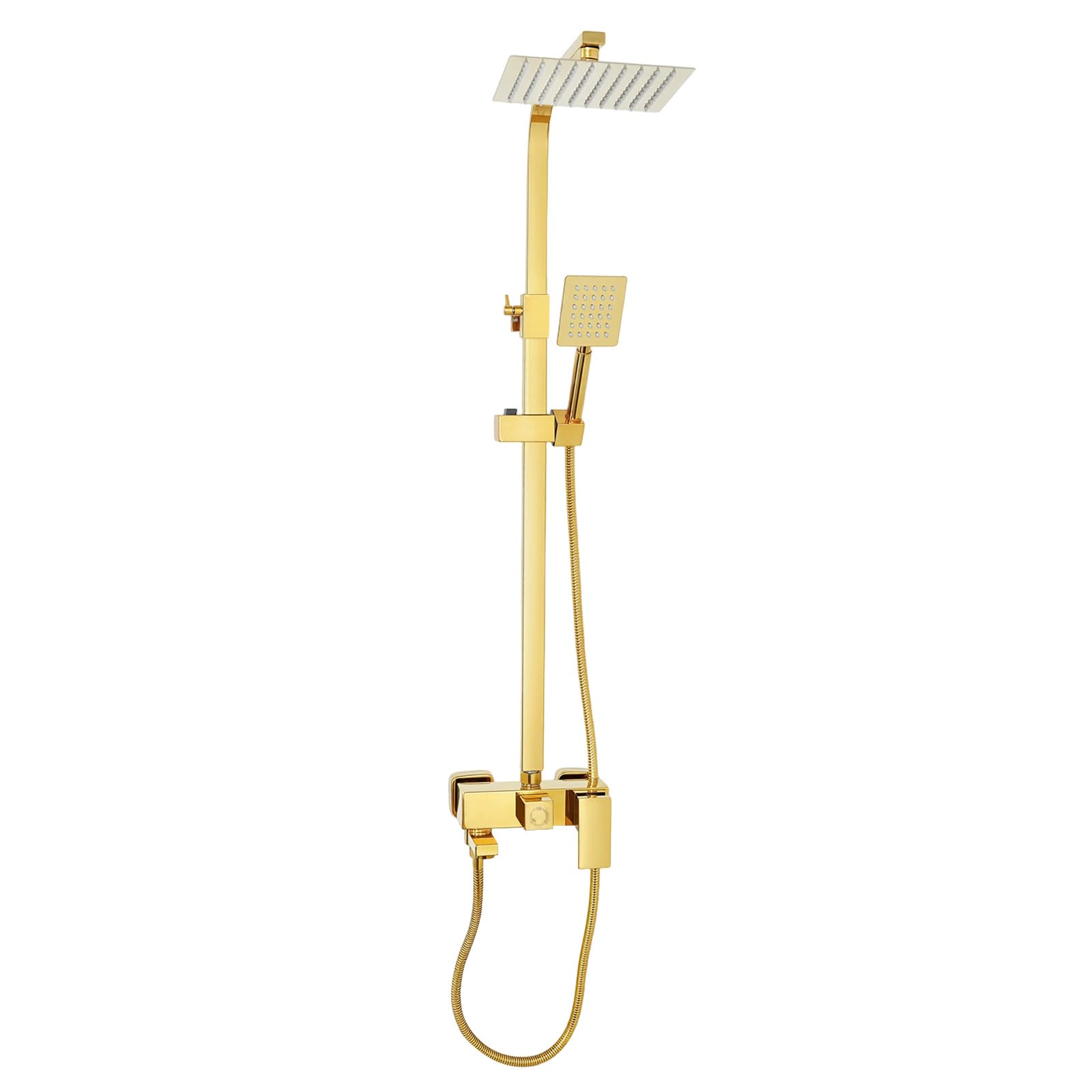 MINRS Set doccia a pioggia con rubinetto, in acciaio inox, set completo per doccia, altezza regolabile, 20 x 20 cm, colore: oro
