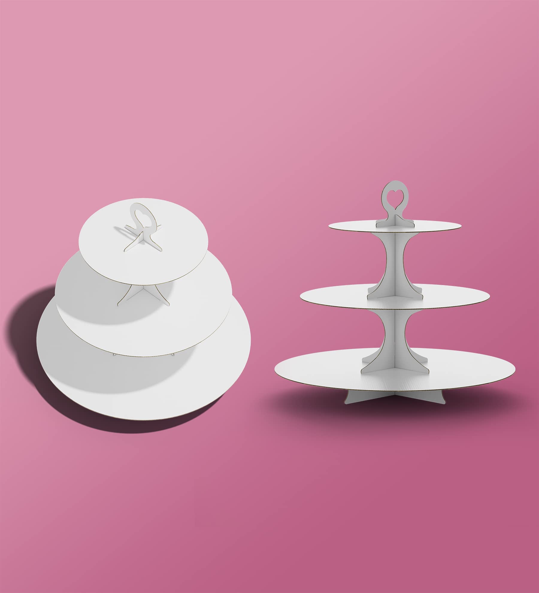 BLISSUR Soporte para magdalenas, 2 unidades, blanco, 3 niveles, soporte de cartón para tartas y postres para fiestas (blanco)