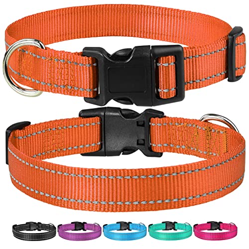 Image of Reflective Dog Collar, Puppy Collar with Buckle Adjustable, Orange L