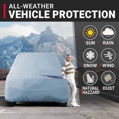Image of iCarCover 18-Layers Premium Universal Fit SUV Car Cover Waterproof All Weather Sun Rain Snow UV Protection Outdoor Indoor Full Exterior Covers for Automobiles Sedan Hatch Coupe Fit for 145-154 inch
