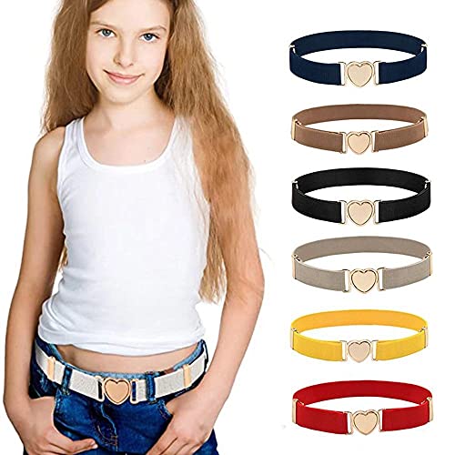 Girls Elastic Stretch Belts Multicolor Adjustable Elastic Waist Belts with Heart Shape Buckle for Uniform Dress Pants(navy blue)2