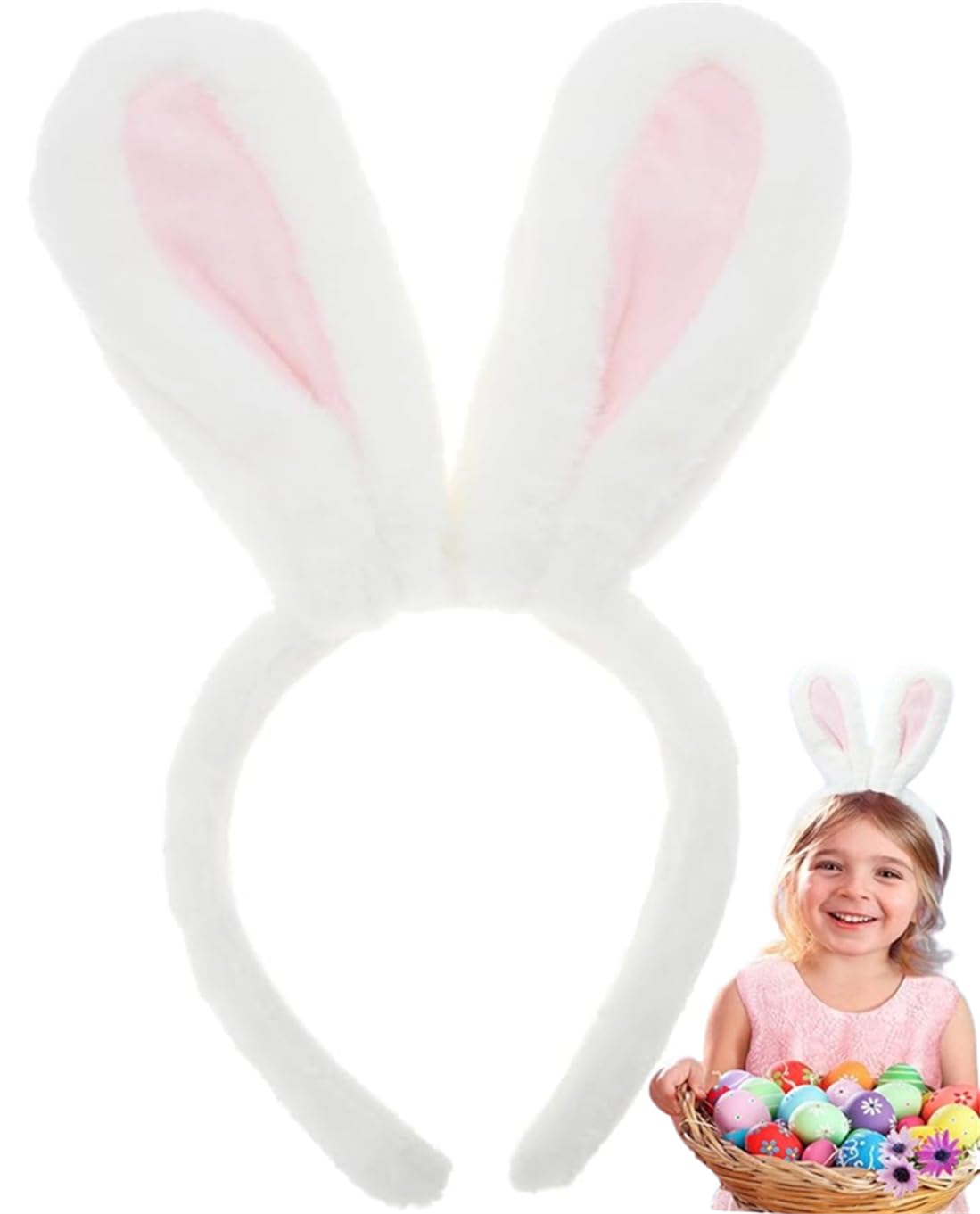 Plush Bunny Ears Headband, Rabbit Ear Photo Props, Cosplay Rabbit Ear Accessories, Sweet Clothing Accessories, Hair Styling Costume Dress Up, Suitable for Women, Girls and Ladies, White
