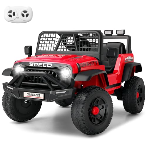 Hikole 24V Ride on Car with Remote Control, Power Car Wheels for Kids, Music Player, Shock Absorption, LED Lights, 3 Speeds, Safety Belt, Electric Car for Girls Boys Age 3-8, Red