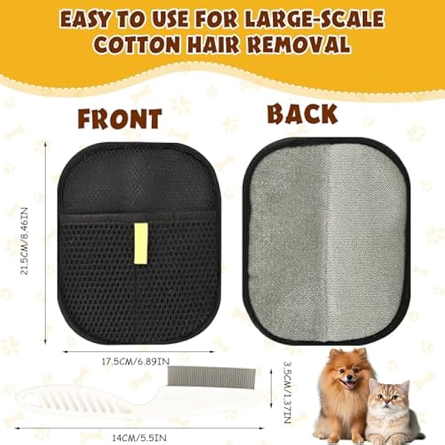 2 PCS Pet Hair Removal Glove, Electrostatic Pet Hair Remover for Cats & Dogs, Cleaning Gloves for Carpet, Couch, Furniture, Car Seat, Double-Sided, Reusable, Washable-8F6ChHwF