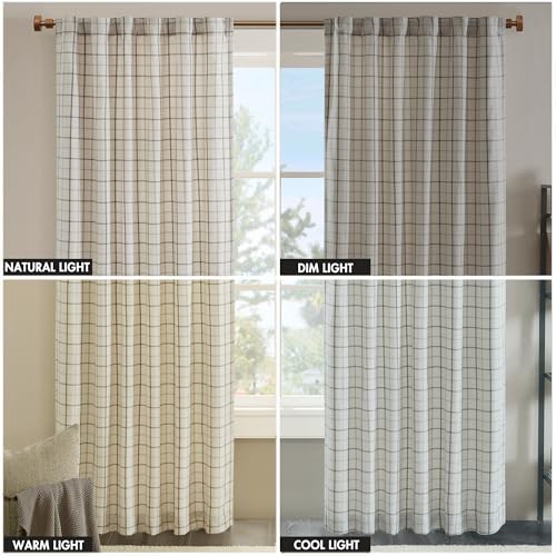 Image of Madison Park Anaheim Cabin Plaid Curtain Window, Thermal Insulated Fleece Lining, Living Room Decor Room Darkening Drape for Bedroom, 1-Single Panel Pack, 50x108, Rod Pocket & Back Tab, Natural