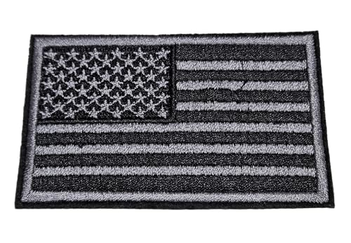 Image of Fat-catz-copy-catz 1x Black or Khaki USA Flag Stars & Stripes Iron on Sew on Embroidered Badge Applique Motif Patch for Clothes 8cm x 5cm (Black)