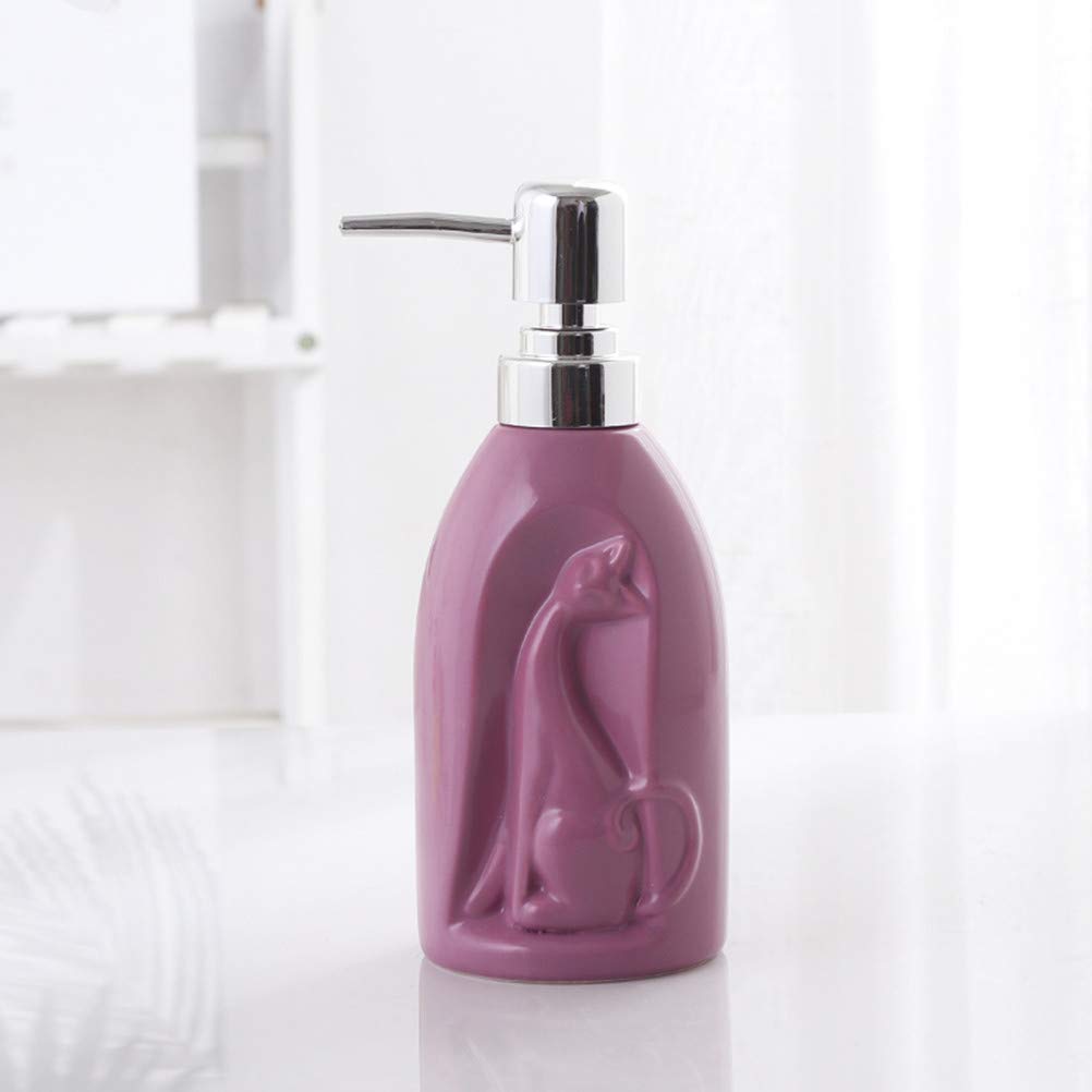 SELLONWANELO Liquid Dish Hand Soap Dispenser Pump Bottle Ceramic Cat for Lotion Bathroom Kitchen Purple