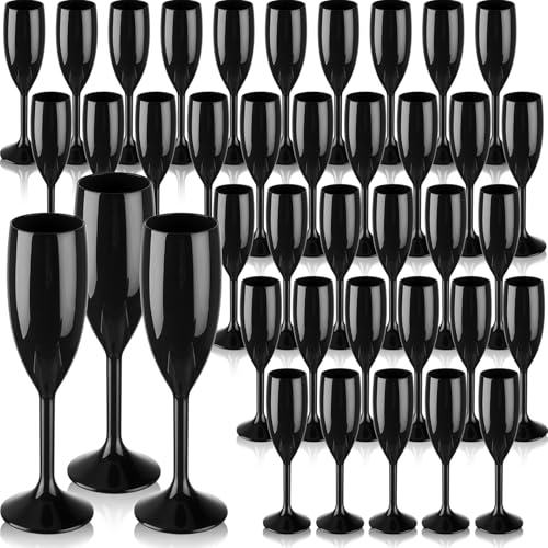 Domensi 40 Pack Black Acrylic Champagne Flutes Bulk 6 oz Unbreakable Reusable High Stem Plastic Toasting Goblets for Wedding Party Camping & Restaurant