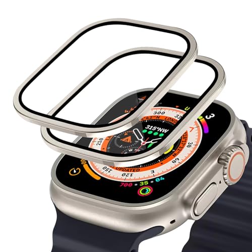 2 Stück Schutzfolie für Apple Watch Ultra 2/1 49mm, Apple Watch Ultra Titan Rahmen Displayschutz aus Gehärtetem Glas mit...