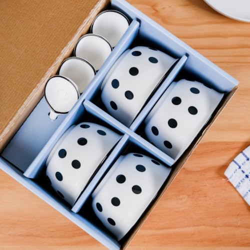 Image of Nestasia Ceramic Soup Bowl with Spoon Set of 4 (400ml Each) - White & Black Polka Dot Printed Microwave & Dishwasher Safe Bowl Set for Serving Soup, Custard, & Dessert - Perfect for Gifting