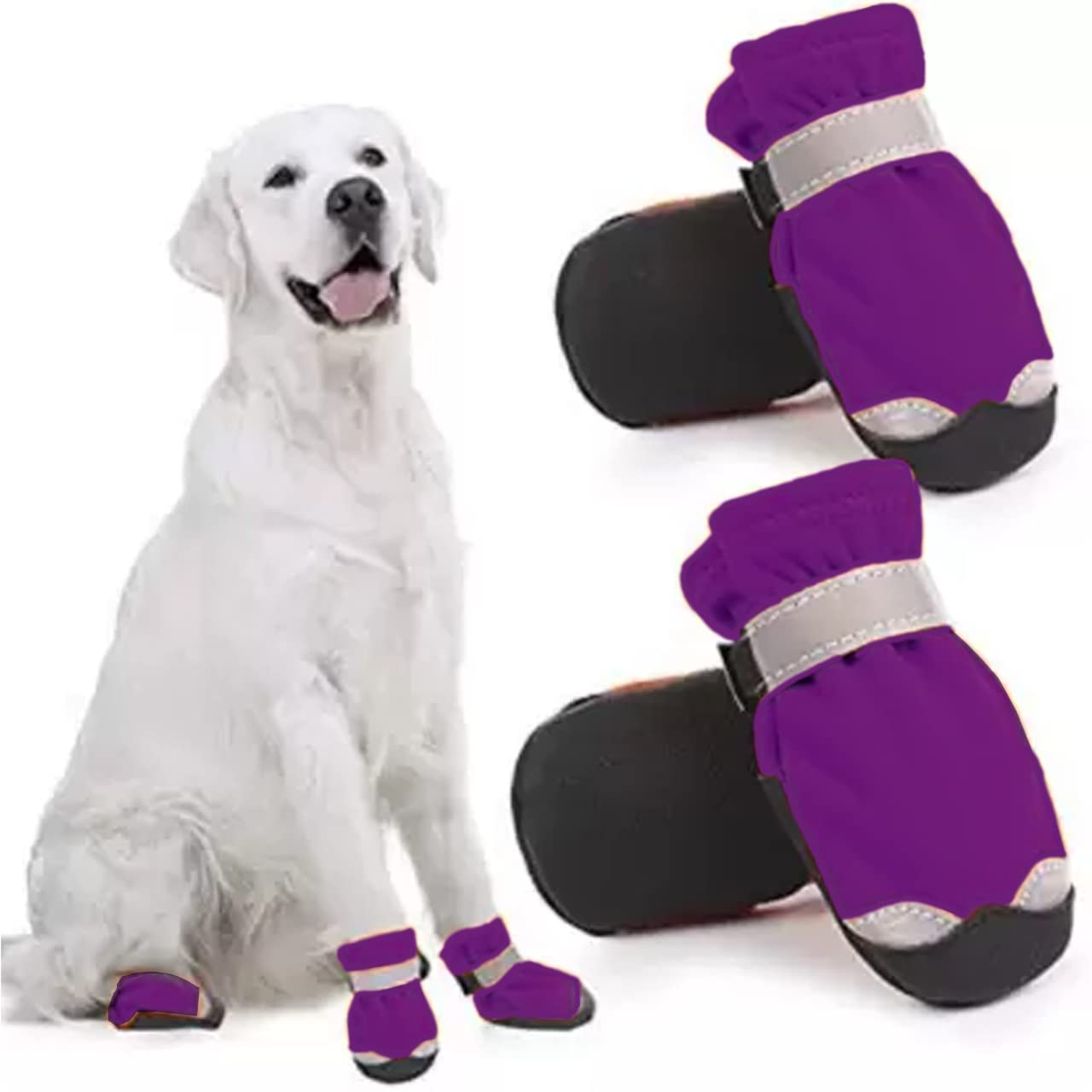KUTKUT Dog Boots for Small, Medium and Large Dogs | Winter Snow Waterproof Paw Protector | Pet Shoes with Reflective Straps and Non-Slip Sole | Soft & Lightweight Dog Footwear (Size: 8)