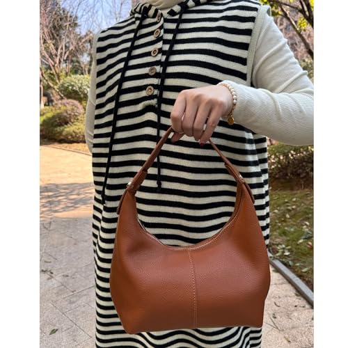 Image of Hobo Women's PU Leather Shoulder Tote Clutch Crescent Slouchy Bag with Zipper Closure and Top Handle