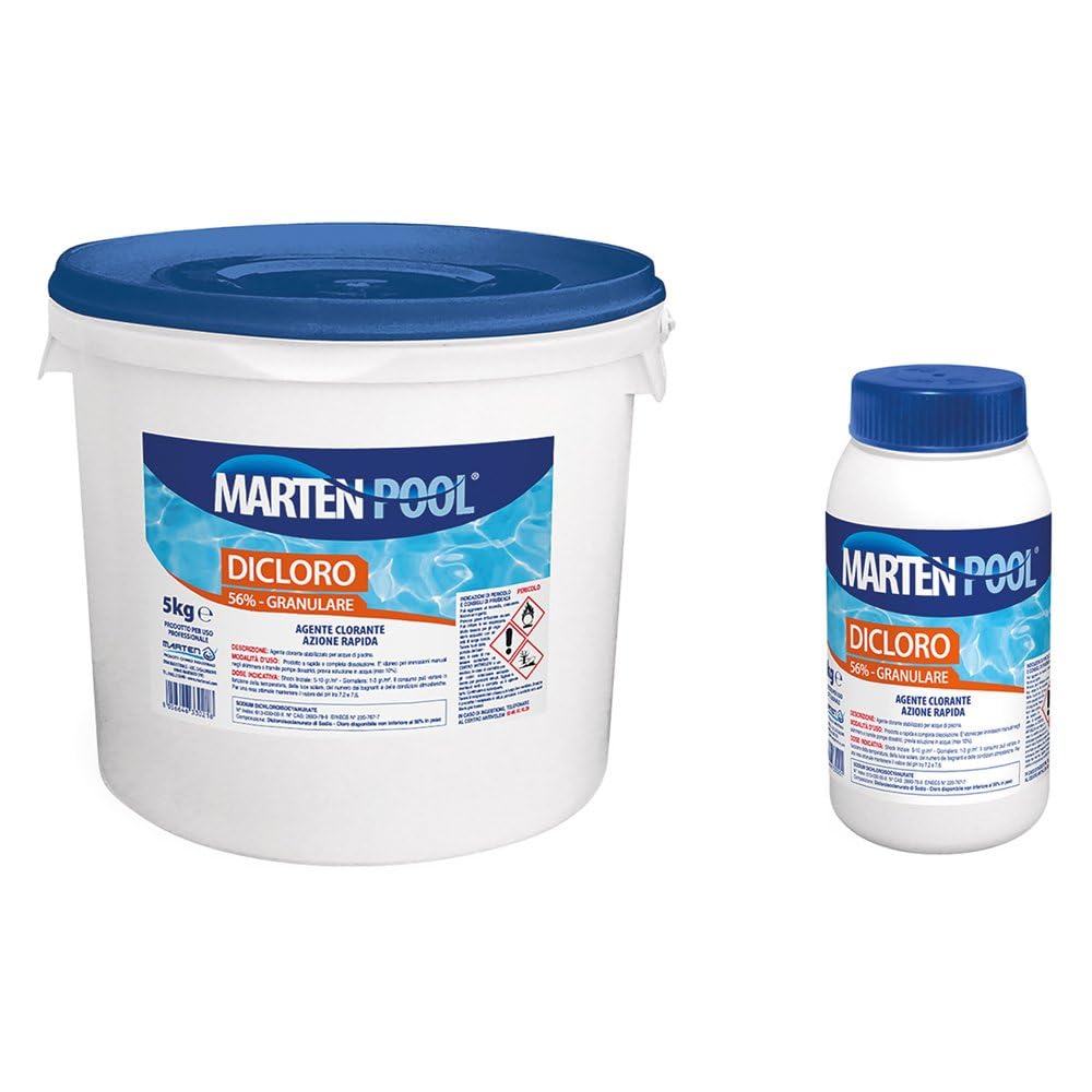 MARTEN Dicloro 56% granulare 1kg | Agente clorante stabilizzato per acque di piscina