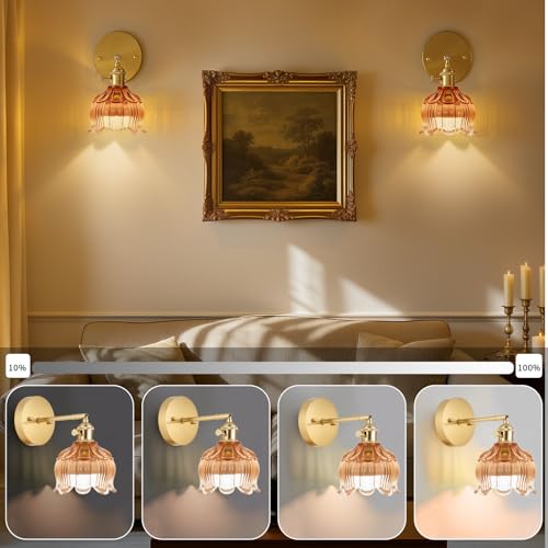 Image of Vintage Battery Operated Wall Sconces, Sconces Wall Decor Set of 2 CCT Dimmable Recharging Wireless Wall Lights with Remote Control for Bedroom Living Room Bathroom Hallway Vanity Coffee Bar