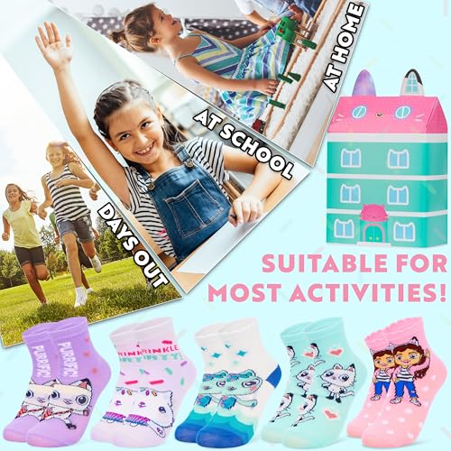 Gabby's Dollhouse Girls Socks, 5 Pack of Calf Length Toddlers & Kids Socks, Soft Breathable Preschool Casual, Gifts for Girls (4/6.5 US, Multi)2