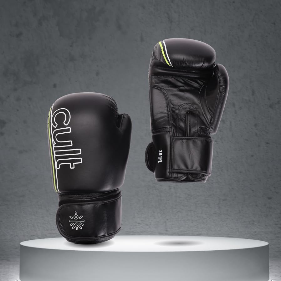 Image of Cult Boxing Gloves for Men & Women | Foam Padding | Punching Bag Gloves for Boxing, Training, Kickboxing, Muay Thai, MMA | 10 Oz Boxing Gloves | Black Green-White