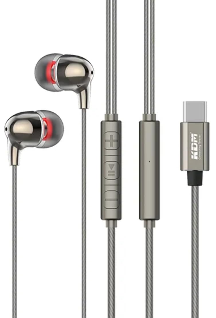 KDM M8 in-Ear Earphones Type C with 10mm Speakers, Deep Bass, Noise Isolation, 3.5mm Jack, 1200mm Tangle Free Cable, Metallic Grey-image-39