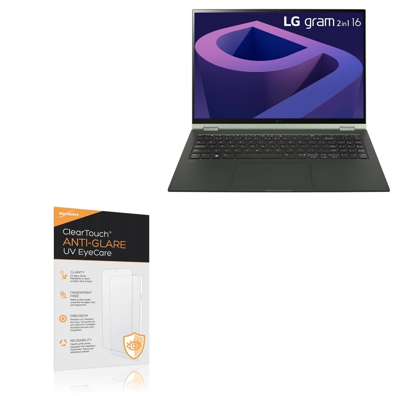 BoxWave Screen Protector Compatible With LG Gram 16 2-in-1 (16T90Q) - ClearTouch Anti-Glare Anti-UV EyeCare (2-Pack), Filters out Harmful Blue Light Reduce Fatigue