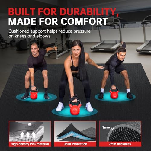 Large Exercise Mat for Home Workout,12‘x6’/10'x6'/9'x6'/8'x6'/7'x5'/6'x4' (7mm) Extra Thick Workout Mat, High-Density Gym Mat for Cardio, Jump Rope, MMA, Weights (Shoe-Friendly) - Image 4