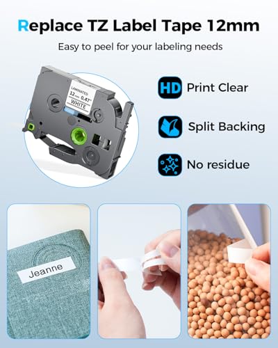 Image of TZe-231 Compatible with Brother Label Maker Tape 12mm 0.47 Laminated White TZe TZ Tape TZe231 P Touch Label Maker Refills for PT D220 H110 D210 1280 1290 1750 1880 2040, Black on White, 6-Pack