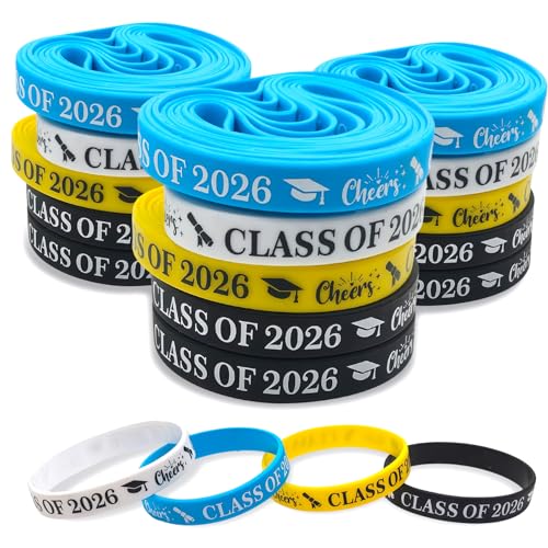 Moorlan Class of 2026 Wristbands 32 Pcs Silicone Graduation Bracelets 4 Colours Class of 2026 Gifts School Leavers Gifts Soft Rubber Bands for Graduation Party Favors Celebrations